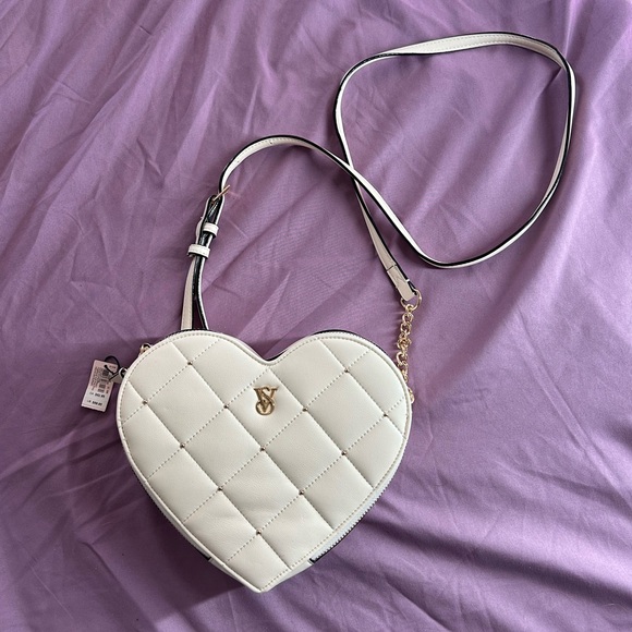Victoria's Secret Handbags - Victoria's Secret White Quilted Heart Crossbody Bag